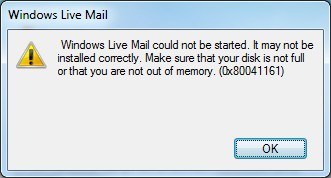 Windows Live Mail error 0x80041161