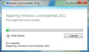 Repair Windows Live, screen 2