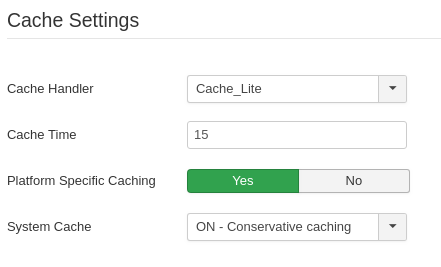 Joomla Cache Settings where you can choose Cache_Lite