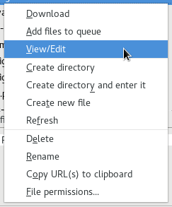 FileZilla right mouse button context menu