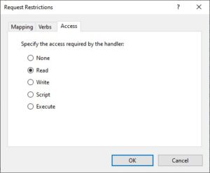 Set PHP handler accessPolicy (Request Restrictions) to Read in IIS