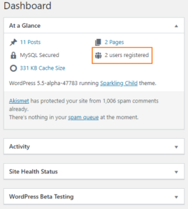 Show the number of registered WordPress users in the At-a-Glance widget in the Dashboard