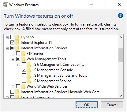 Install IIS Manager Console through Windows' turn features on or off