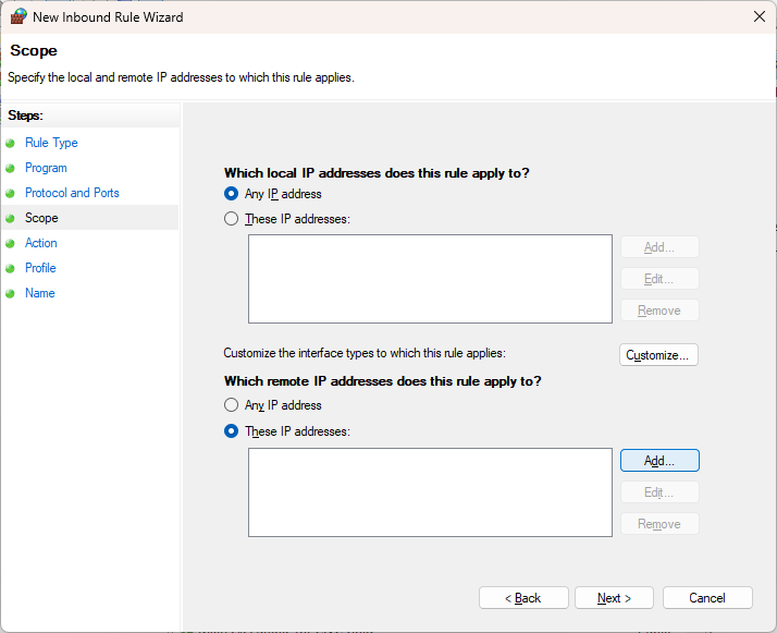 Firewall scope is external IP address