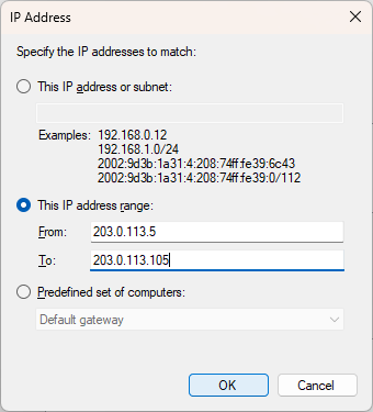 Add IP range 203.0.113.5 through 203.0.113.105 to the Firewall rule
