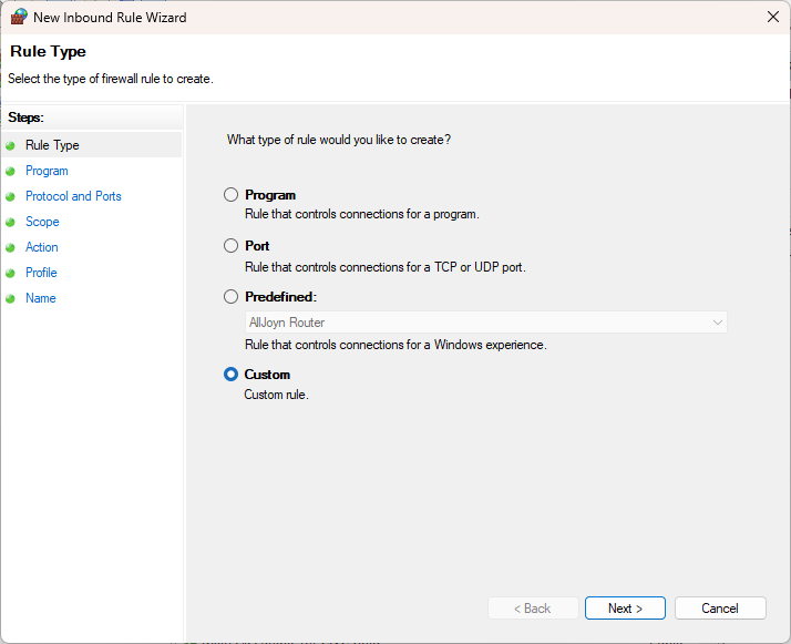 Windows Defender Rule Type