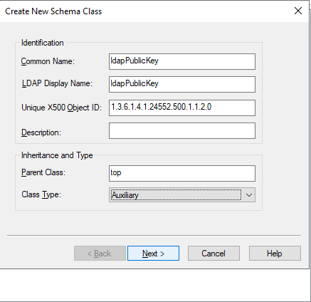 Create a new ldapPublicKey Schema Class in Active Directory