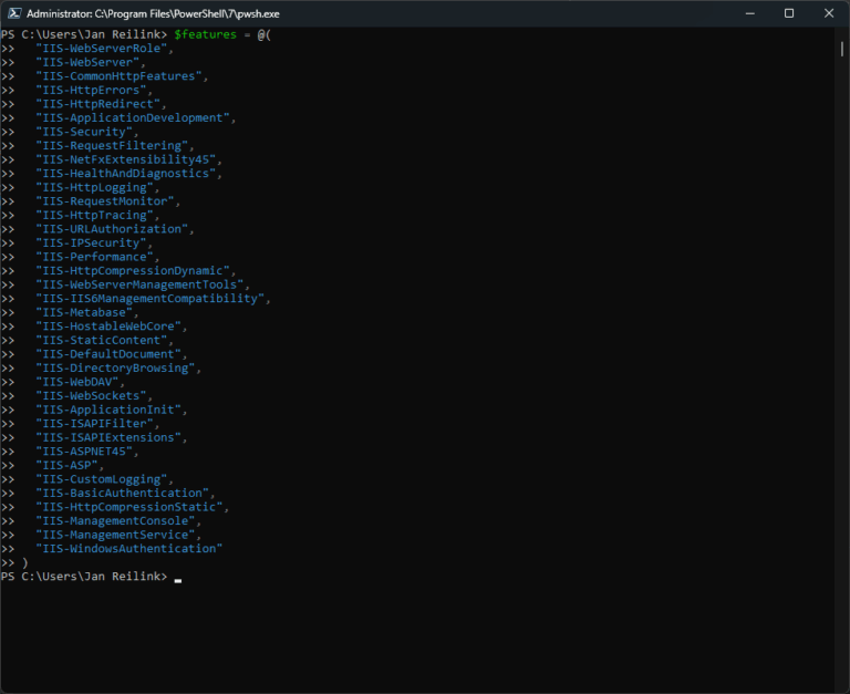 Install IIS and Windows Features using PowerShell