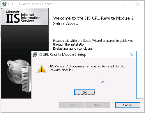IIS URL Rewrite Module error: IIS Version 7.0 or greater is required to install IIS URL Rewrite Module 2.