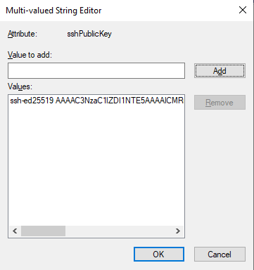 Add ssh key value to sshPublicKey attribute (on an User object)
