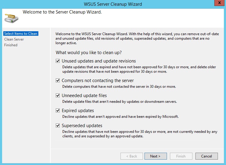 WSUS Server Cleanup Wizard - step 1